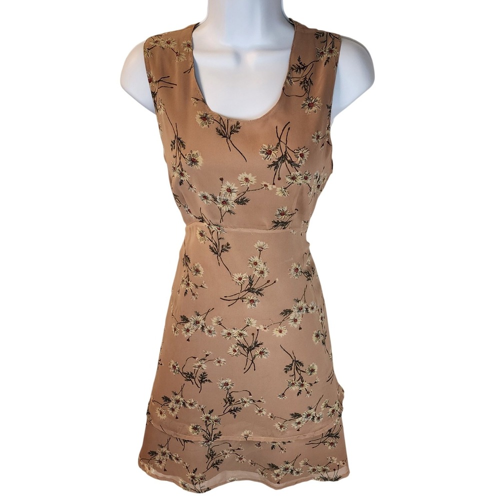 Passports Pier 1 Imports Tan Floral Daisy Empire Waist Tiered Mini Dress Medium